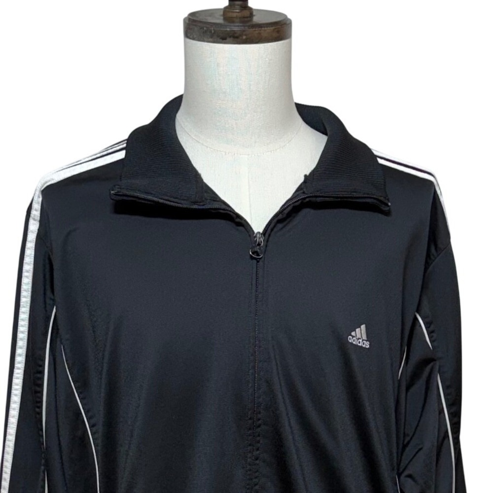 Adidas Jacket Mens 2XL Black 3-Stripe Full Zip Track Long Sleeve Activewear